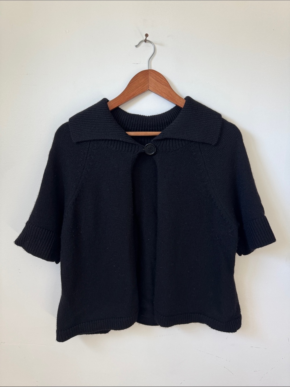 Black Knit Sweater with Single-Button Collar